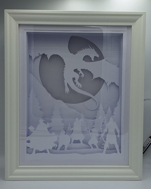 Helden Gruppe Kampf gegen Drache, RPG, DND, Lampe, LED, Paper Cut,