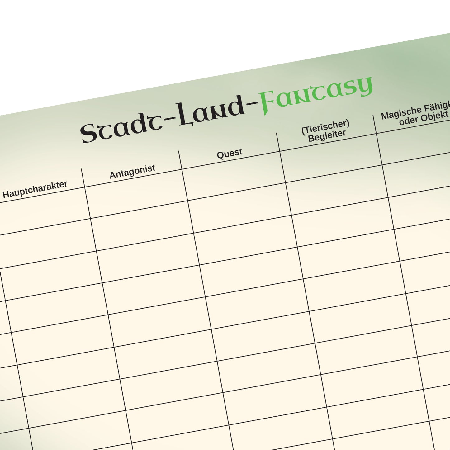 "Stadt-Land-Genre"-Spielblock