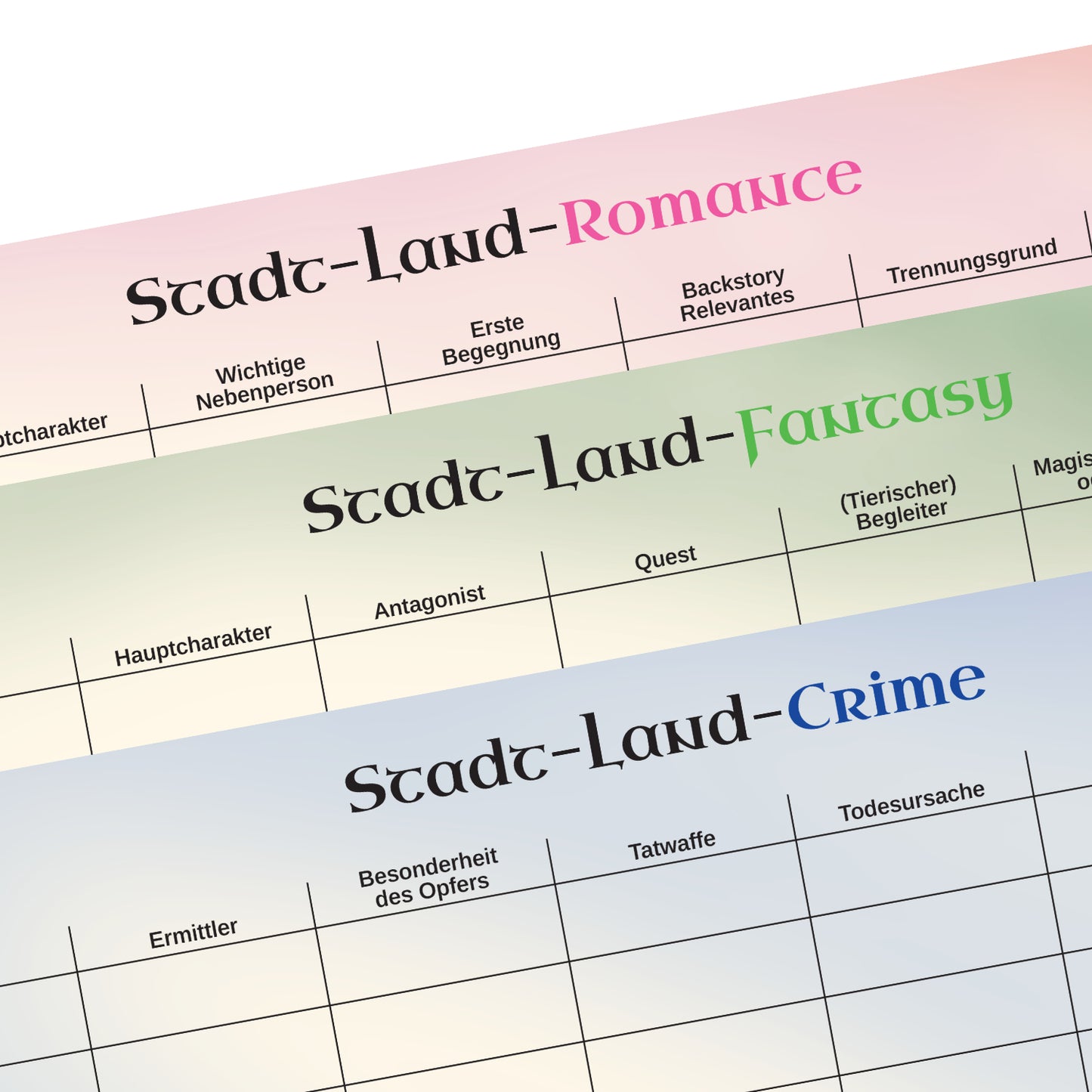 "Stadt-Land-Genre"-Spielblock