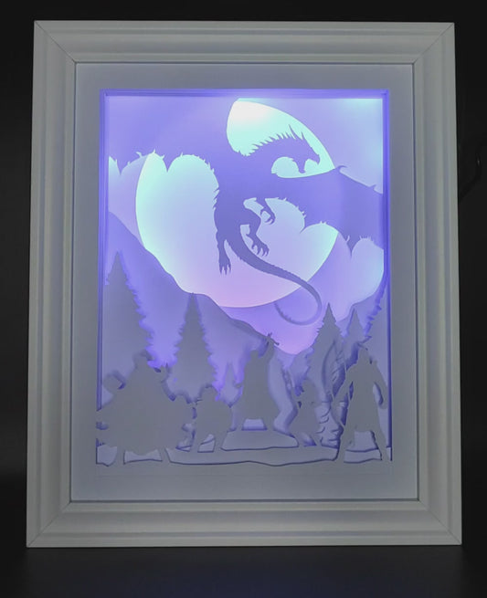 Paper Cut Mulitcolor LED Lampe - "Heros Fight" 20x25